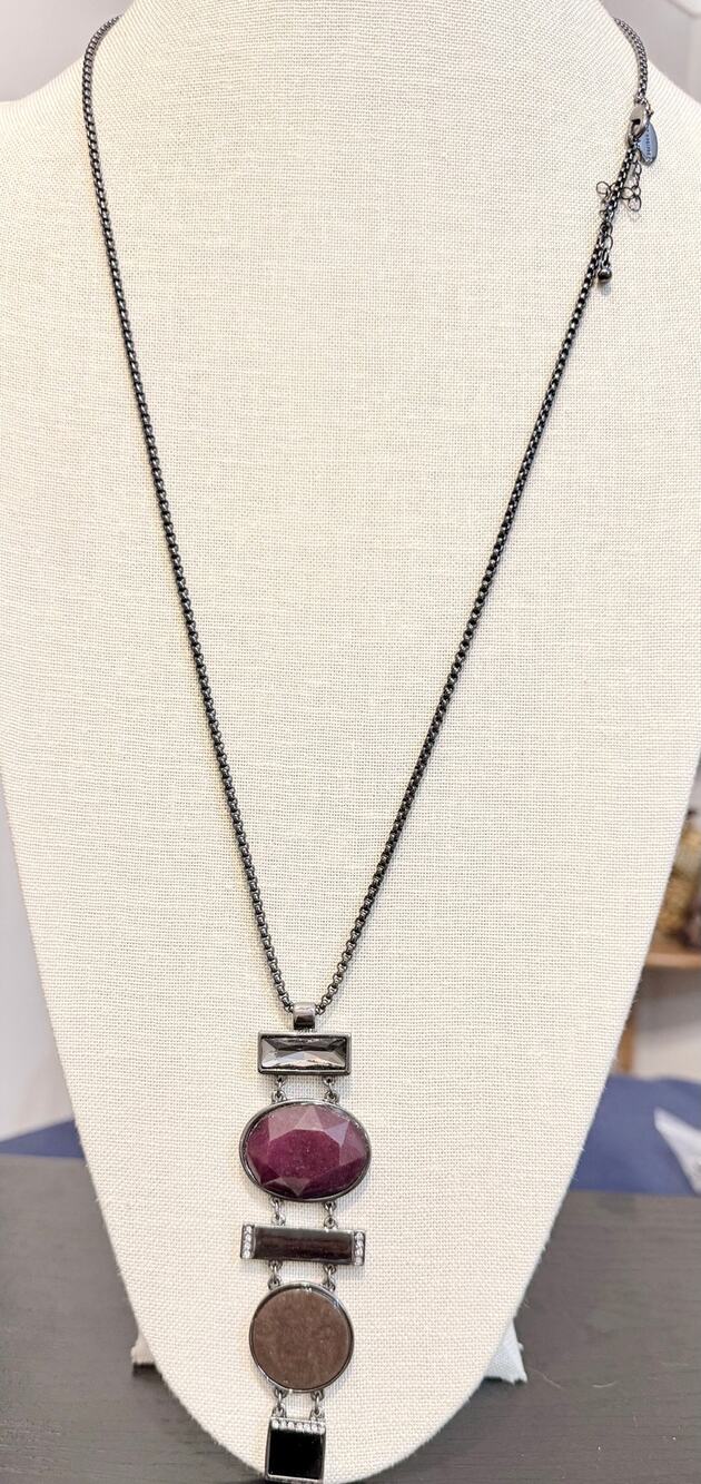 The Limited Vintage Geometric Pendant Necklace 20” Gunmetal Tone